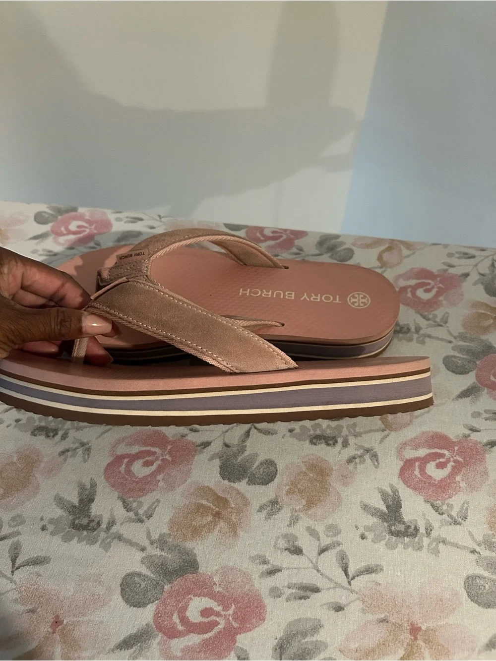 Tory Burch Blush Pink Thong Sandals with Suede Straps